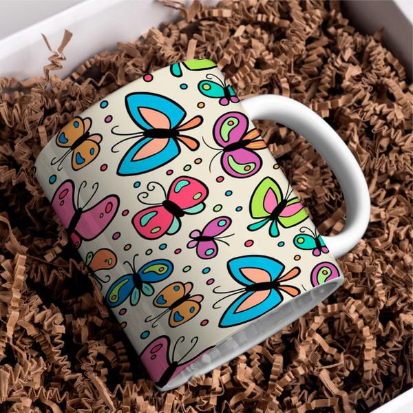 Caneca Porcelana Xícara de Café Chá Borboletas Kit 4 Unid - PN Imagem de Caneca Porcelana Xícara de Café Chá Borboletas Kit 4 Unid