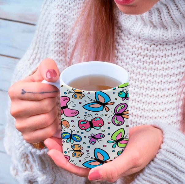 Caneca Porcelana Xícara de Café Chá Borboletas Kit 4 Unid - PN Imagem de Caneca Porcelana Xícara de Café Chá Borboletas Kit 4 Unid