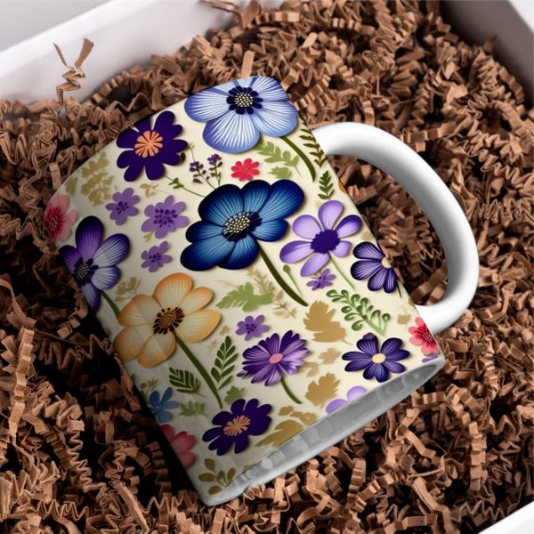 Imagem de Caneca Porcelana Xícara de Café Chá Com Flor Kit 4 Unid