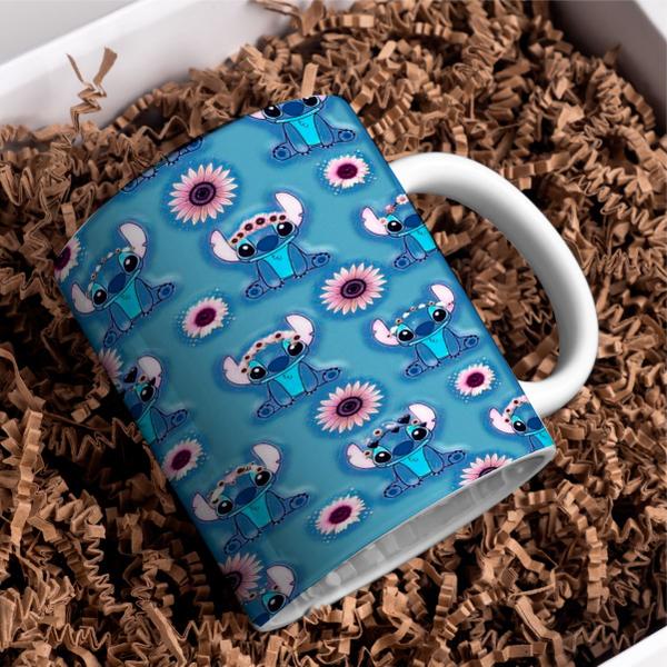 Imagem de Caneca Porcelana Xícara de Café Chá Do Stitch Kit 4 Unid