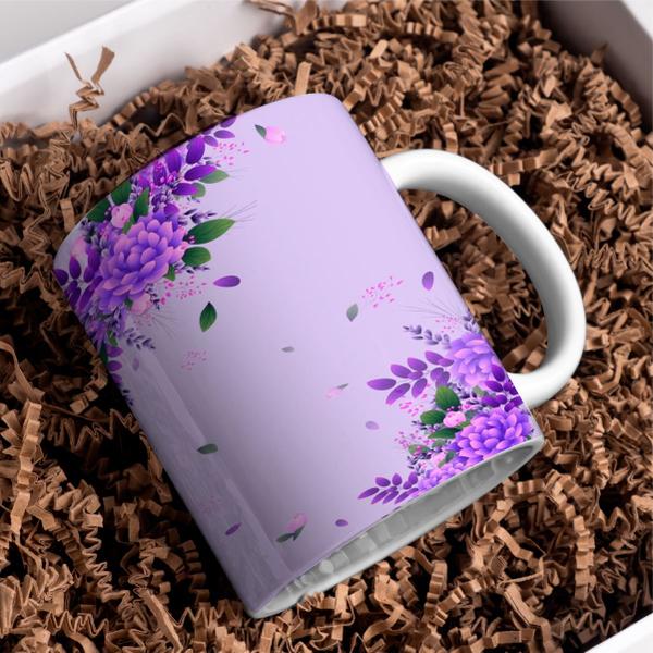 Imagem de Caneca Porcelana Xícara de Café Chá Flores roxas Kit 4 Unid