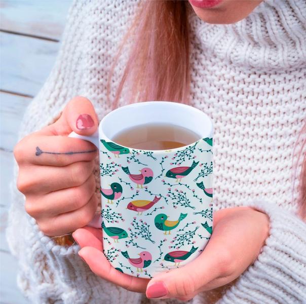 Caneca Porcelana Xícara de Café Chá Passarinhos Kit 4 Unid - PN Imagem de Caneca Porcelana Xícara de Café Chá Passarinhos Kit 4 Unid