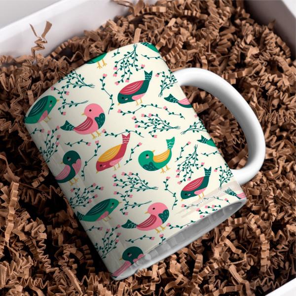 Caneca Porcelana Xícara de Café Chá Passarinhos Kit 4 Unid - PN Imagem de Caneca Porcelana Xícara de Café Chá Passarinhos Kit 4 Unid