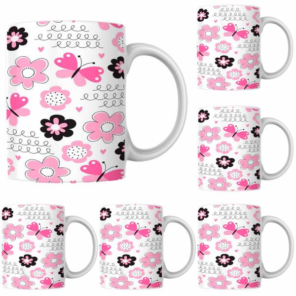 Imagem de Caneca Porcelana Xícara de Café Chá Rosa Kit 4 Unid