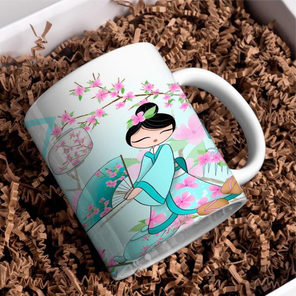 Imagem de Caneca Porcelana Xícara de Café  Com Japonesas Kit 4 Unid