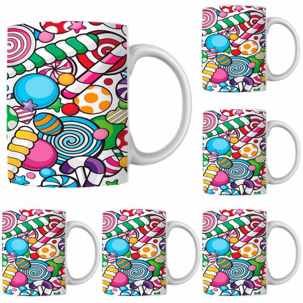 Imagem de Caneca Porcelana Xícara de Café  Doces Coloridos Kit 4 Unid