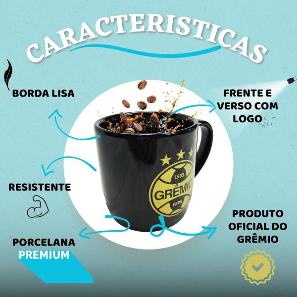 Imagem de Caneca Porcelana Xícara Preto Dourado Urban 300ml Serie Ouro Grêmio Oficial