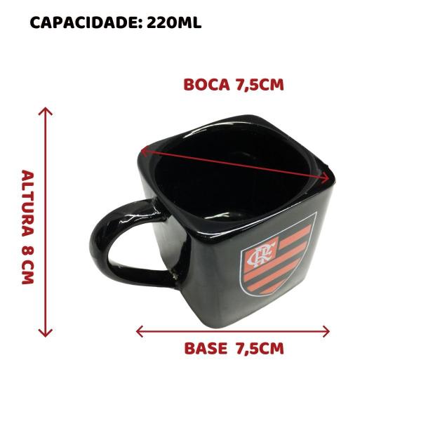 Imagem de Caneca Porcelana Xícara Preto Vermelho Quadrada 220ml Café Clube Flamengo Oficial