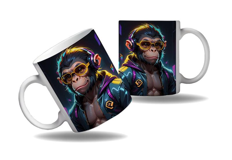 Imagem de Caneca Presente Geek Nerd Cyberpunk Macaco Floresta Tecno HD