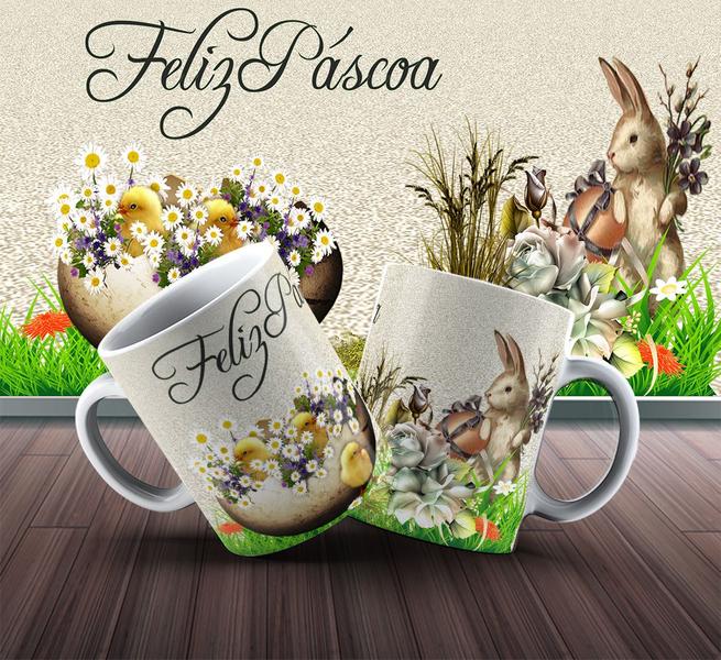 Imagem de Caneca Presente Porcelana 325ml Tema Feliz Páscoa 2