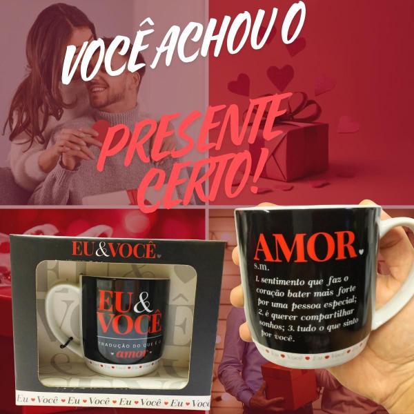 Imagem de Caneca Preta Porcelana 300Ml Café Eu E Você Dizeres Amor