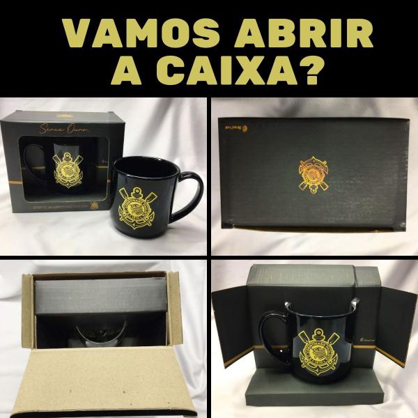 Imagem de Caneca Preta Xícara Porcelana Urban 300ml Café Time Corinthians Serie Ouro Dourado Oficial