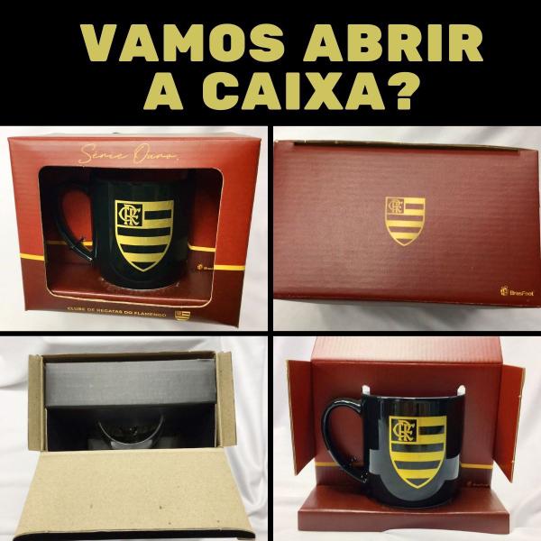 Imagem de Caneca Preta Xícara Porcelana Urban 300ml Café Time Flamengo Serie Ouro Dourado Oficial