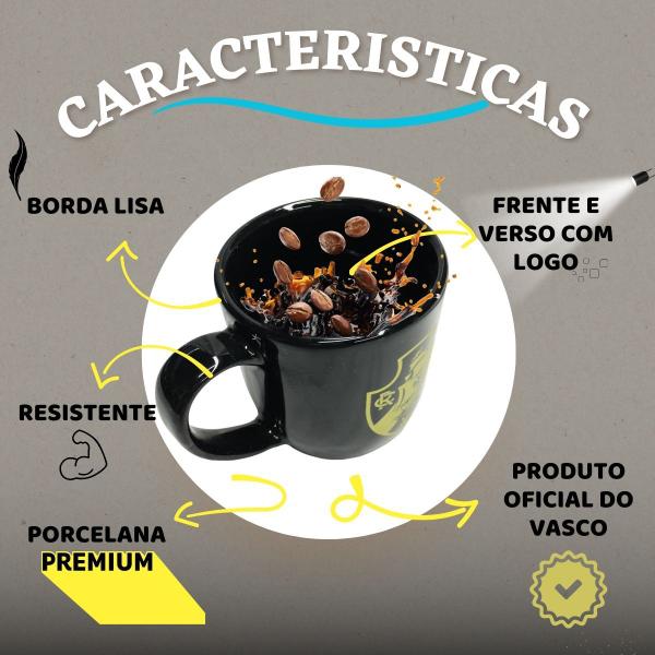 Imagem de Caneca Preta Xícara Porcelana Urban 300ml Café Vasco Serie Ouro Dourado Oficial com Selo