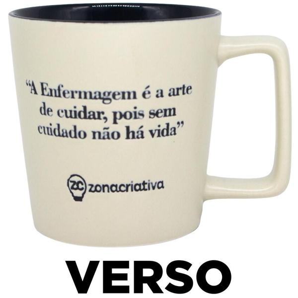 Imagem de Caneca Profissão Enfermeira Enfermagem Estampa Em Baixo Relevo Azul Cerâmica Branca 400ML