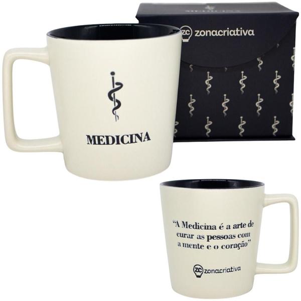 Imagem de Caneca Profissão Medico Medicina Estampa Em Baixo Relevo Azul Cerâmica Branca 400ML