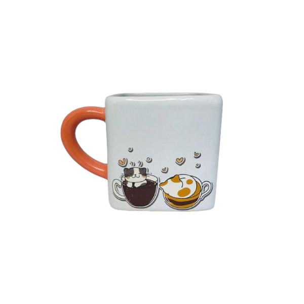 Imagem de Caneca Quadrada 380Ml Branco/Salmão Site Cat Coffee Love