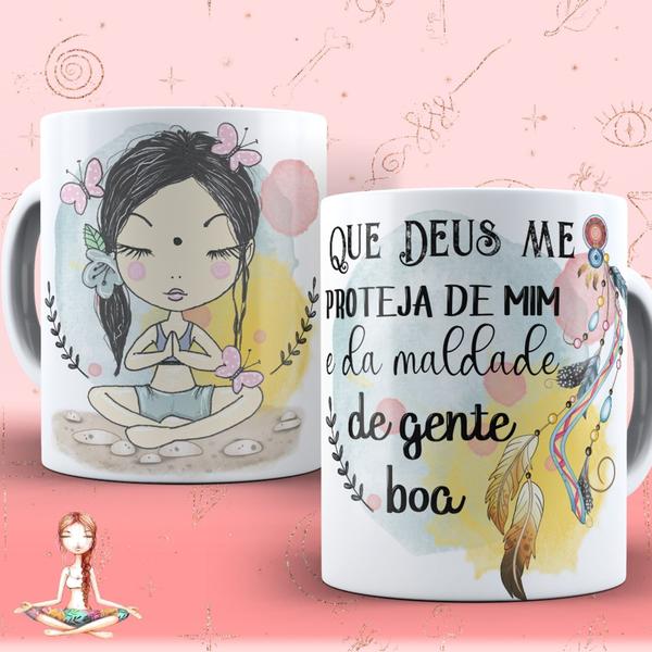 Imagem de Caneca  Que Deus Me Proteja De Mim Não Desalinha  Meditação Zen Gratidão Porcelana- MEGA OFERTA!