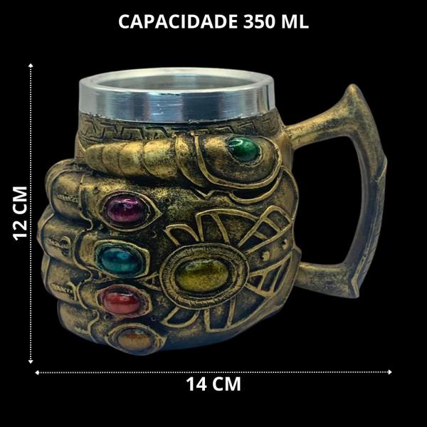 Imagem de Caneca Resina E Aço Chopp Manopla Do Infinito Thanos 350Ml