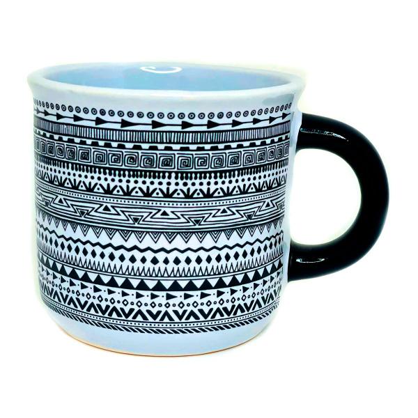 Imagem de Caneca Retrô 340Ml Branco Preto Good Vibes Cerâmica Decorativa Xicara Presente Lembrancinha Café Chá