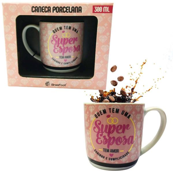 Imagem de Caneca Rosa Porcelana 300Ml Café Super Esposa Mulher