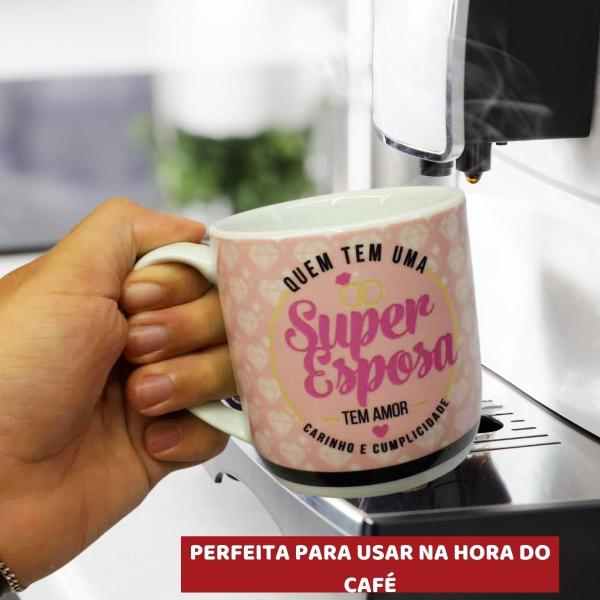 Imagem de Caneca Rosa Porcelana 300Ml Café Super Esposa Mulher