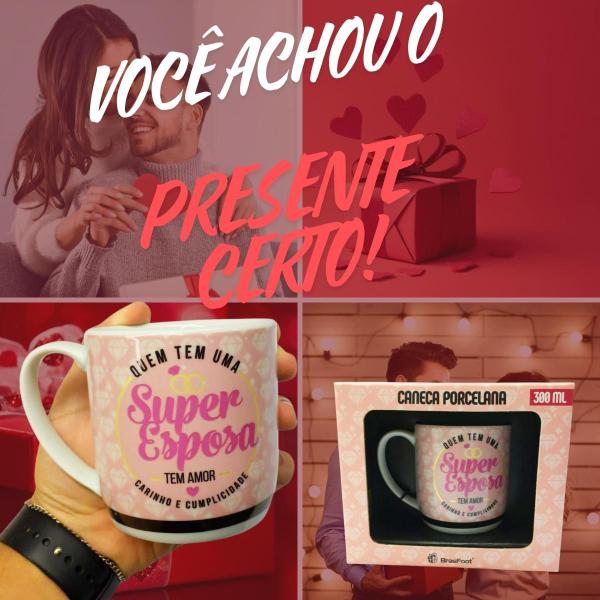 Imagem de Caneca Rosa Porcelana 300Ml Café Super Esposa Mulher