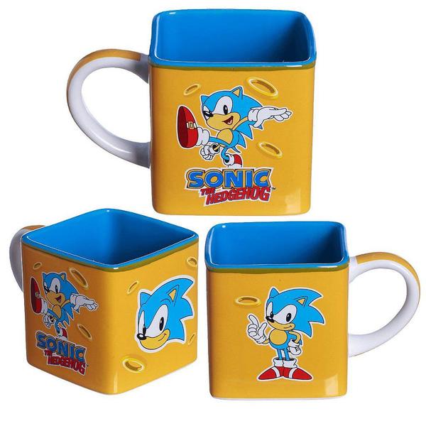 Imagem de Caneca Sonic The Nedgehog 3D Cubo Quadrada Cerâmica 300ML Oficial Sega