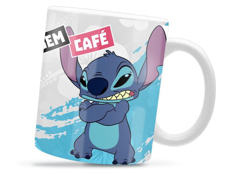 Imagem de Caneca Stitch Com Café Divertida Porcelana Xícara 325ml + Caixa Presente