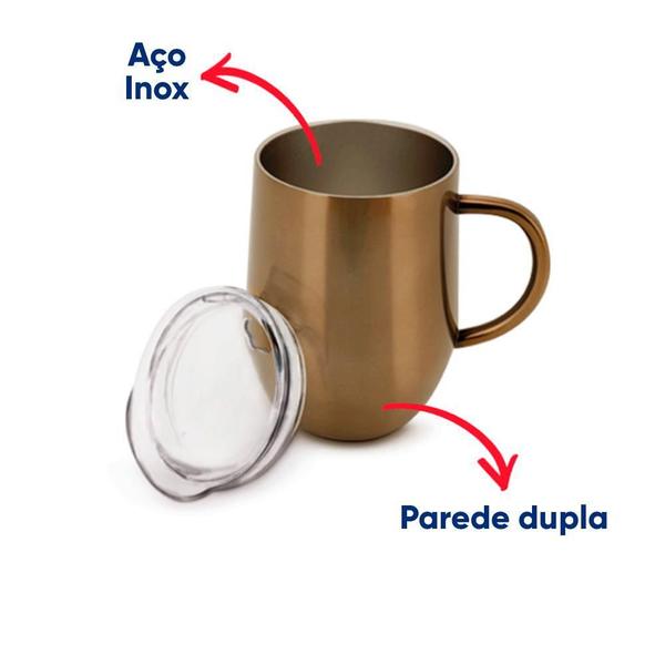 Imagem de Caneca Térmica Aço Inox Bronze Com Tampa Mimo Style