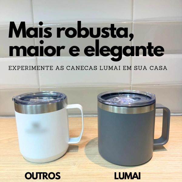 Imagem de Caneca Térmica Camboja LUMAI 450ml de Aço Inoxidável com Tampa Vedada e Alça Confortável Parede Dupla Isolada a Vacuo