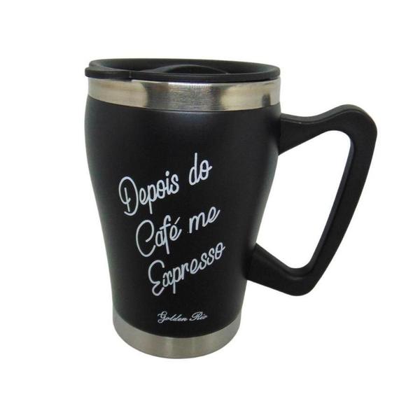 Imagem de Caneca Térmica Com Frases Café Aço Inox 320Ml Preta