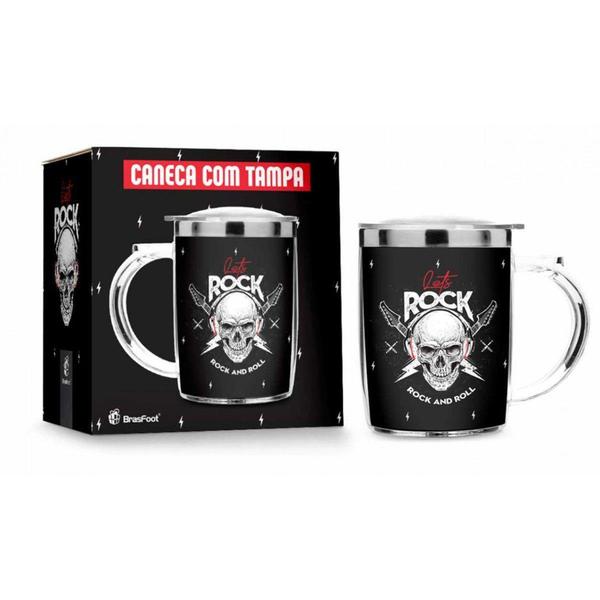 Imagem de Caneca Termica Com Tampa Caveira Lets Rock 450ml Presente Brasfoot