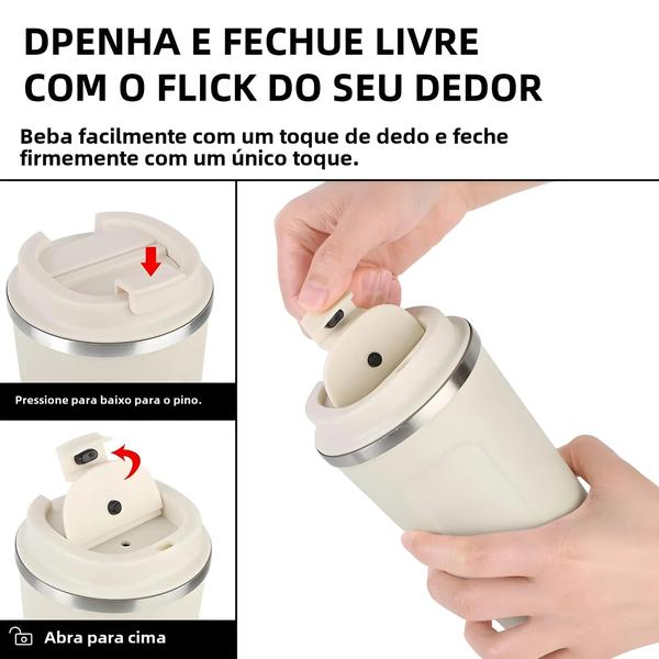 Imagem de Caneca Térmica de Aço Inoxidável com Parede Dupla - À Prova de Vazamento - Para Viagem