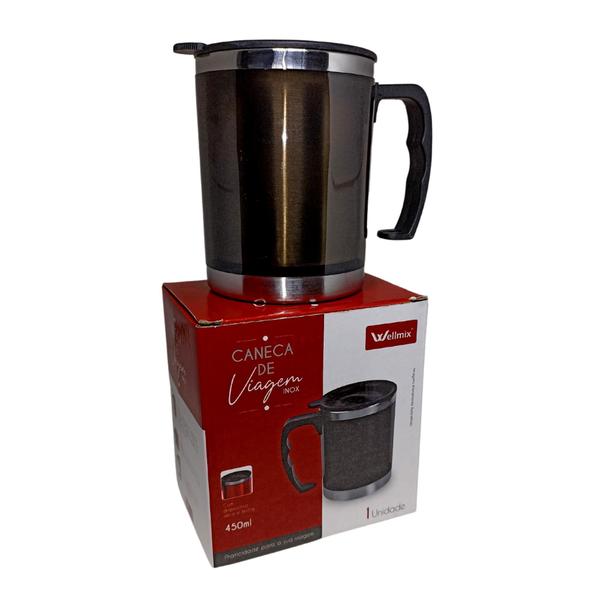 Imagem de Caneca Térmica De Inox Com Tampa Removivel Café Chá Bebida Quente e Fria 450ml