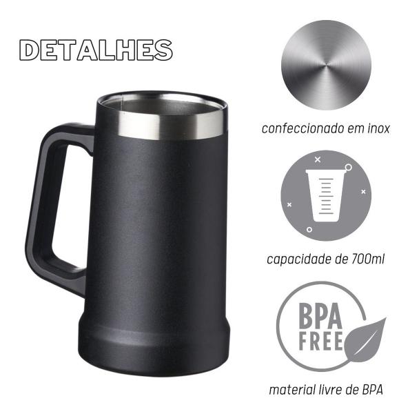 Imagem de Caneca Térmica Grande Capacidade 700ml Color Black Com Alça - Preto