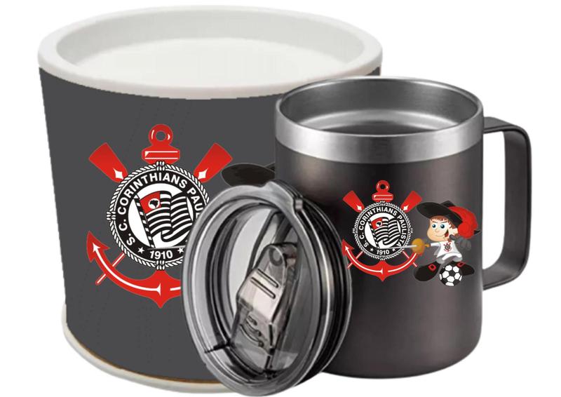 Imagem de Caneca Térmica Mascote Timão 360ml Pto com Tampa Anatomica