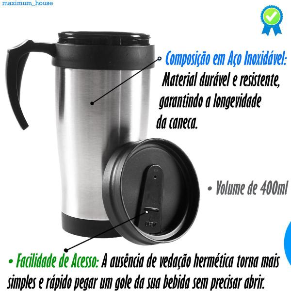 Imagem de Caneca Termica Para Cafe Com Alça Inox Com Tampa Parede Dupla Cerveja 400ml