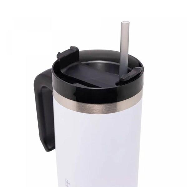 Imagem de Caneca Térmica Parede Dupla com Base Ergonômica E Canudo Branca 890ml Wolff