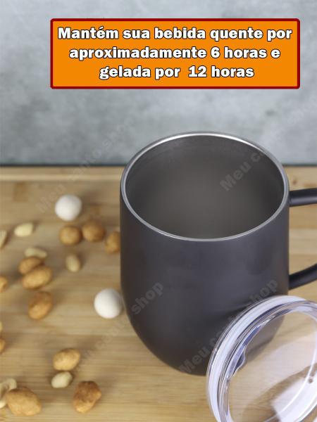 Imagem de Caneca Térmica Parede Dupla Em Aço Inox Preto Com Tampa 350ml Anti Vazamento bebidas geladas chopp café agua