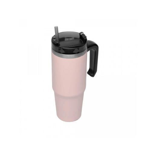 Imagem de Caneca Térmica Parede Dupla SlimTerm com Base Ergonômica e Canudo Rosa 890ml - Wolff