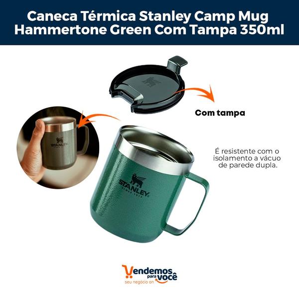 Imagem de Caneca Térmica Stanley Camp Mug Hammertone Green Com Tampa 350ml