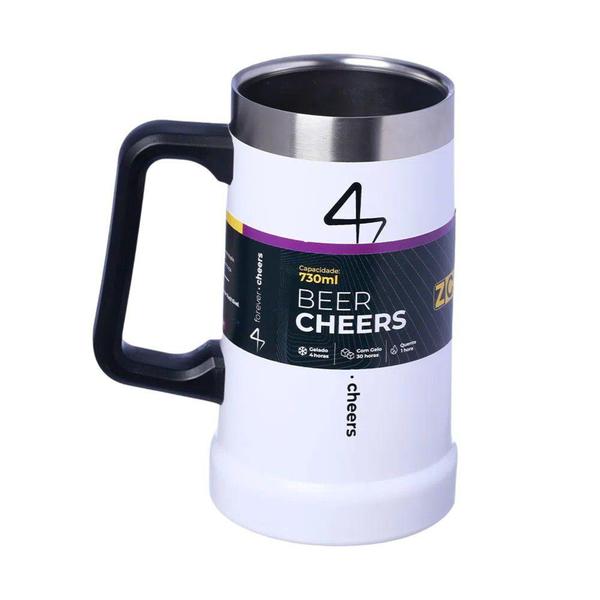 Imagem de Caneca Térmica Zona Criativa Forever Cheers Gelado E Quente 730ml Branca Com Alça Preta Original