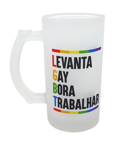 Imagem de Caneca Vidro Cerveja Chopp Lgbt Levanta Gay Bora Trabalhar