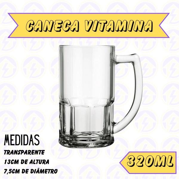 Imagem de Caneca Vidro Com Alça  VItamina 320ML Transparente Cerveja 6 UN