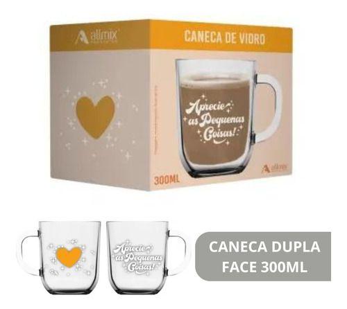 Imagem de Caneca Vidro Frase Motivacional Café Chá 300ml Dupla Xícara