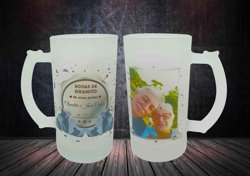 Imagem de Caneca Vidro Jateado Chopp Cerveja Casal Bodas De Granito