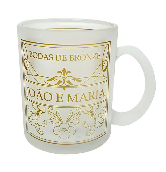 Imagem de Caneca Vidro Jateado Lembrancinha para Casal Bodas de Bronze