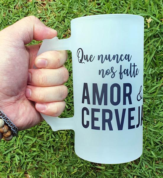 Imagem de Caneca Vidro Jateado Que Nunca Nos Falte Amor & Cerveja