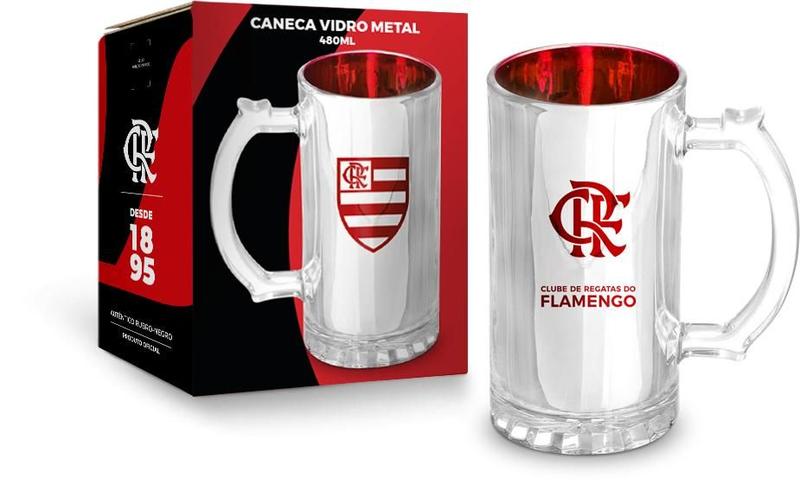 Imagem de Caneca vidro metalic times oficial do flamengo